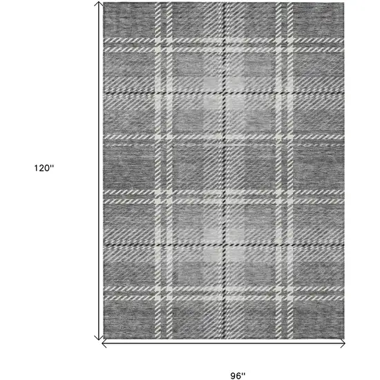 Gray Black And Ivory Plaid Washable Indoor Outdoor Area Rug Photo 3
