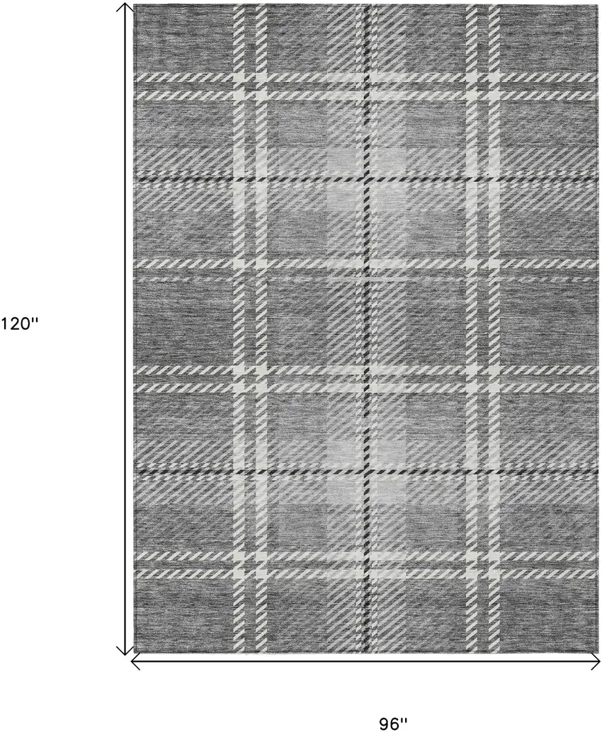 Gray Black And Ivory Plaid Washable Indoor Outdoor Area Rug Photo 3