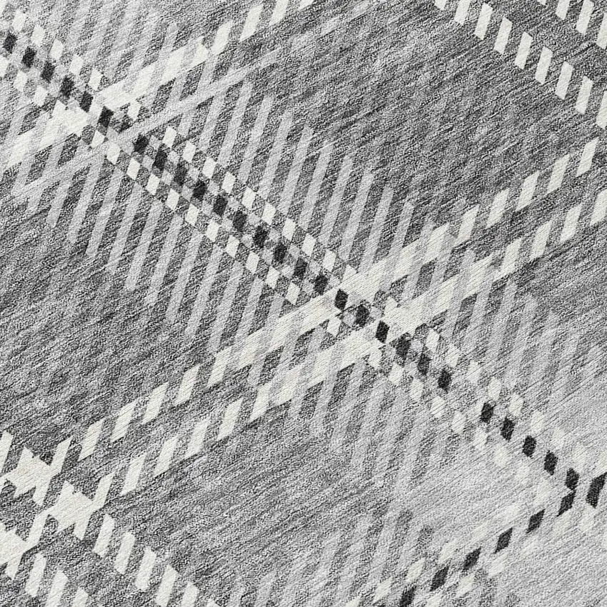 Gray Black And Ivory Plaid Washable Indoor Outdoor Area Rug Photo 5