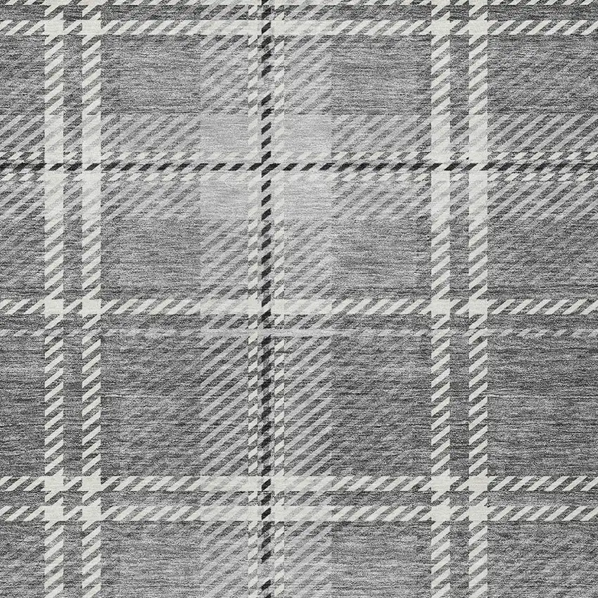 Gray Black And Ivory Plaid Washable Indoor Outdoor Area Rug Photo 6