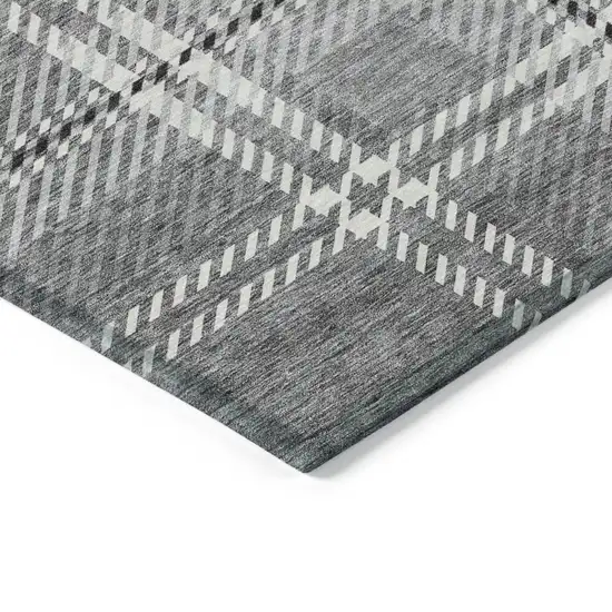 Gray Black And Ivory Plaid Washable Indoor Outdoor Area Rug Photo 4