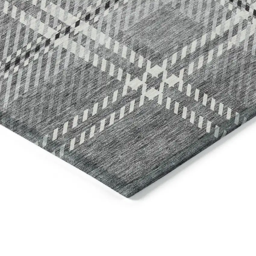 Gray Black And Ivory Plaid Washable Indoor Outdoor Area Rug Photo 4