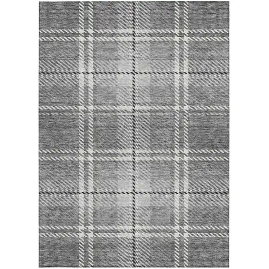 Gray Black And Ivory Plaid Washable Indoor Outdoor Area Rug Photo 7