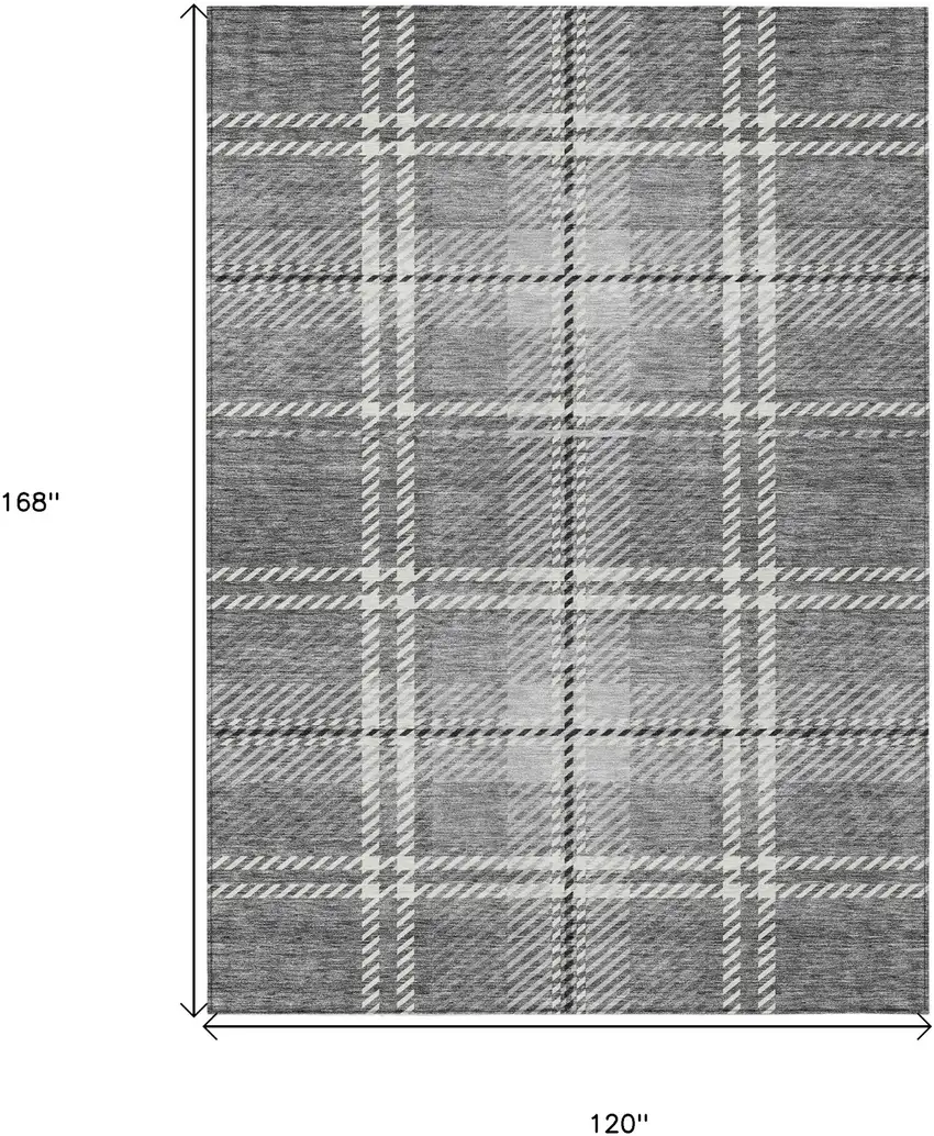 Gray Black And Ivory Plaid Washable Indoor Outdoor Area Rug Photo 3