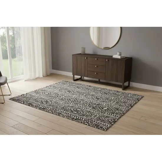 Gray Black And Ivory Striped Stain Resistant Area Rug Photo 1