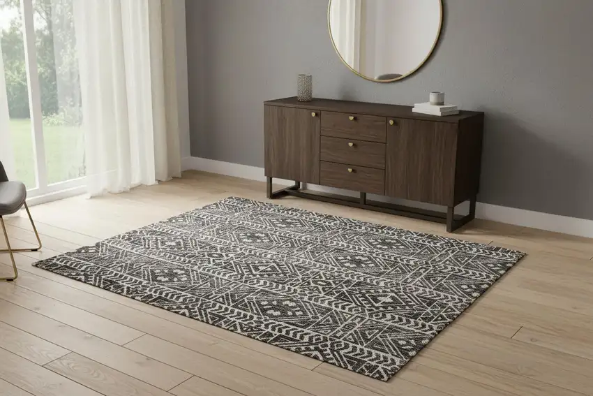 Gray Black And Ivory Striped Stain Resistant Area Rug Photo 1