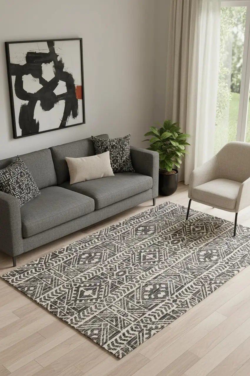 Gray Black And Ivory Striped Stain Resistant Area Rug Photo 1