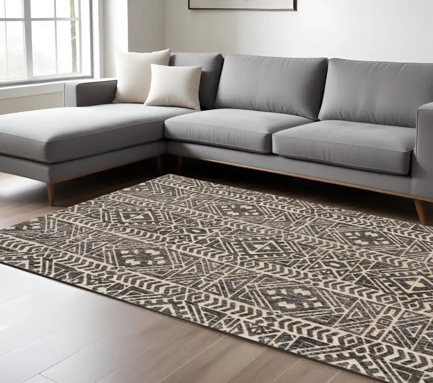 Gray and Ivory Striped Non Skid Area Rug Photo 1