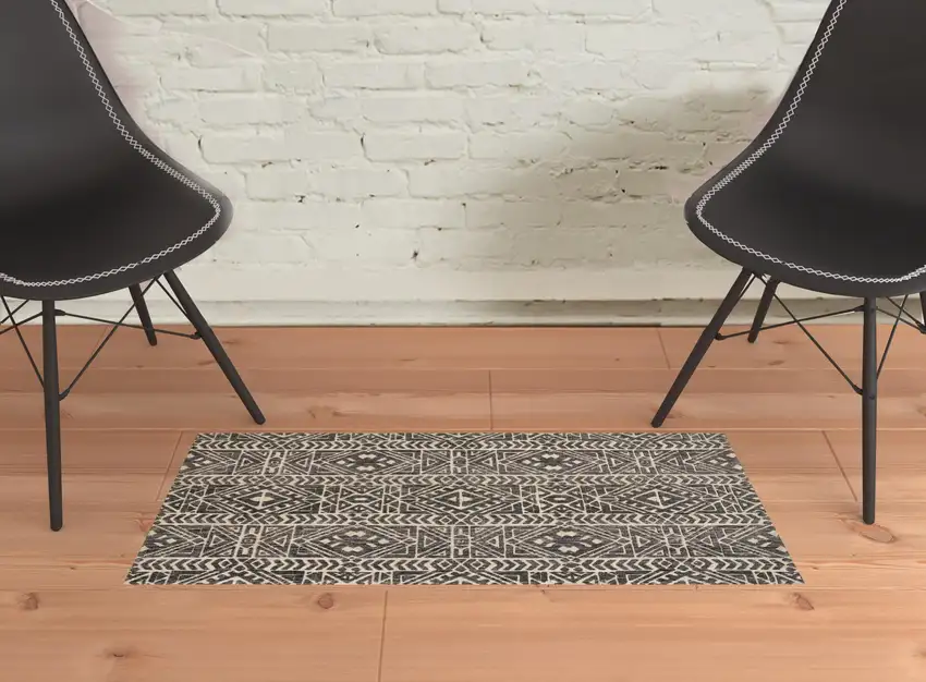 Gray Black And Ivory Striped Stain Resistant Area Rug Photo 1