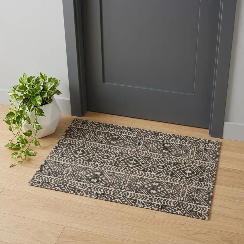 Gray Black And Ivory Striped Stain Resistant Area Rug Photo 1