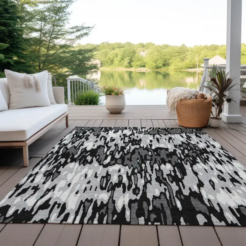 Gray Black And Ivory Striped Washable Indoor Outdoor Area Rug Photo 9