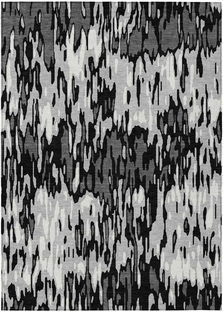 Gray Black And Ivory Striped Washable Indoor Outdoor Area Rug Photo 2