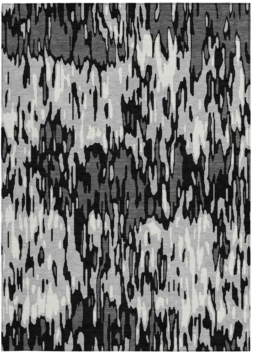 Gray Black And Ivory Striped Washable Indoor Outdoor Area Rug Photo 5
