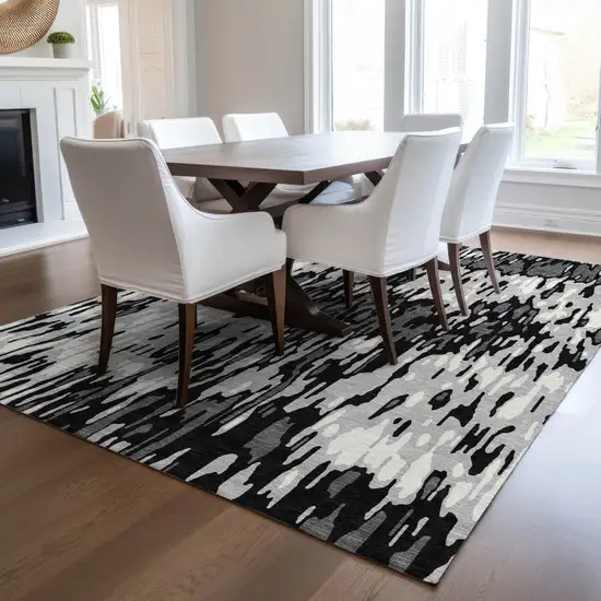 Gray Black And Ivory Striped Washable Indoor Outdoor Area Rug Photo 9