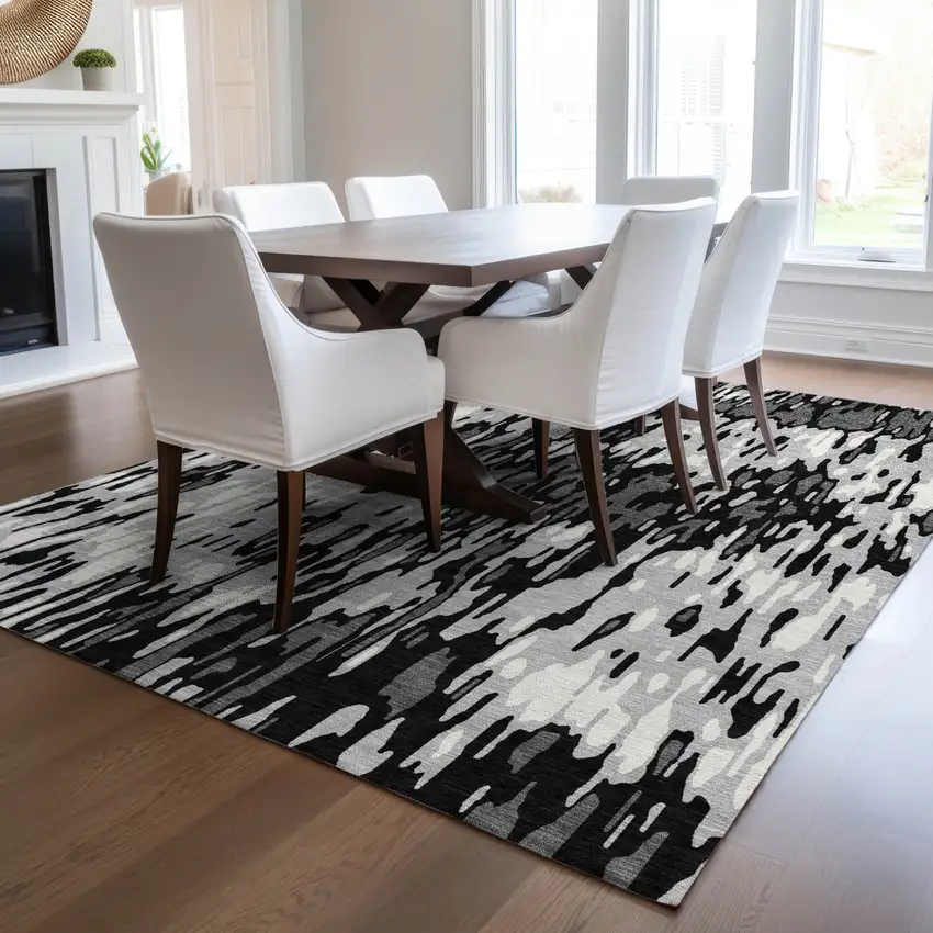 Gray Black And Ivory Striped Washable Indoor Outdoor Area Rug Photo 9