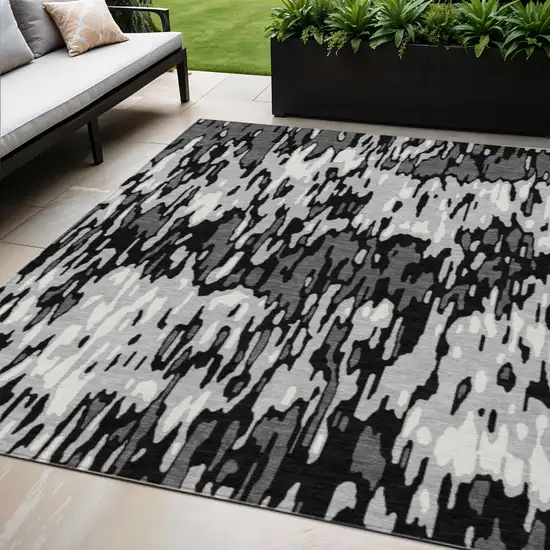 Gray Black And Ivory Striped Washable Indoor Outdoor Area Rug Photo 1