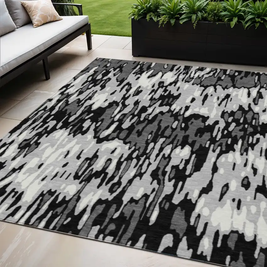 Gray Black And Ivory Striped Washable Indoor Outdoor Area Rug Photo 1