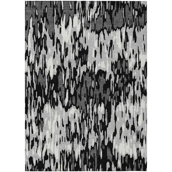Gray Black And Ivory Striped Washable Indoor Outdoor Area Rug Photo 2