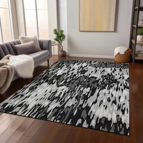 Gray Black And Ivory Striped Washable Indoor Outdoor Area Rug Photo 8