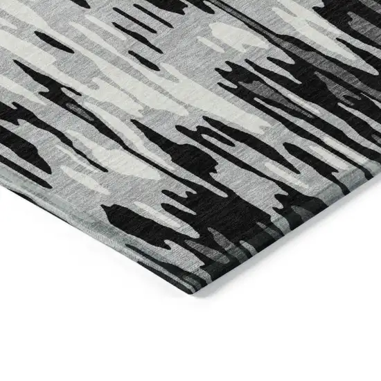 Gray Black And Ivory Striped Washable Indoor Outdoor Area Rug Photo 4