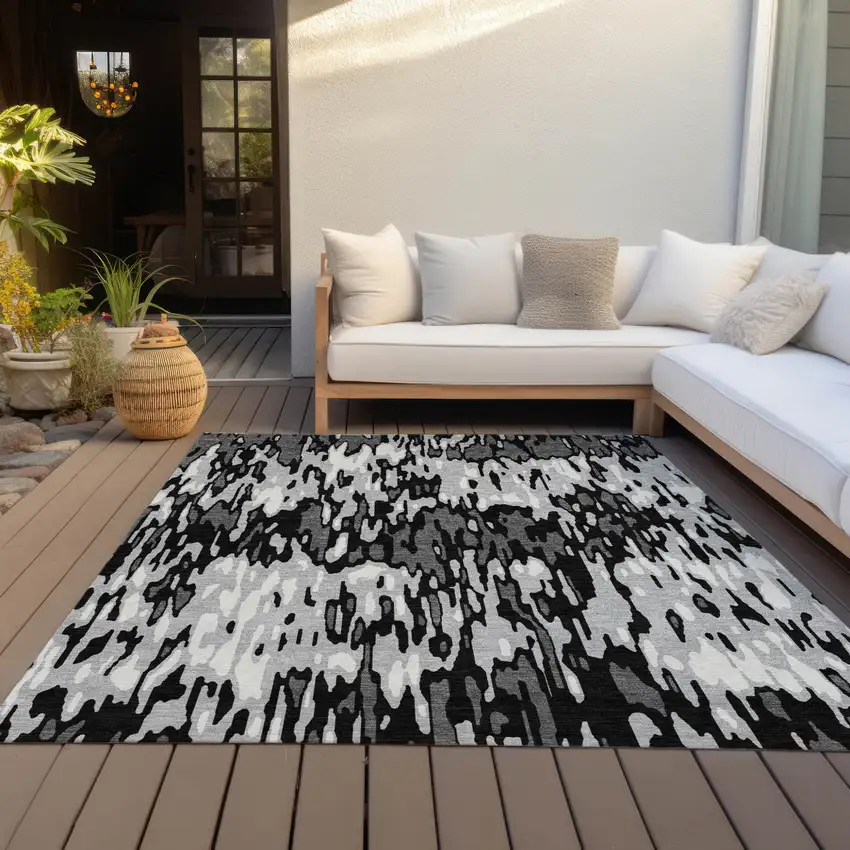 Gray Black And Ivory Striped Washable Indoor Outdoor Area Rug Photo 7