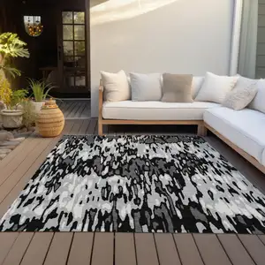 Photo of Gray Black And Ivory Striped Washable Indoor Outdoor Area Rug