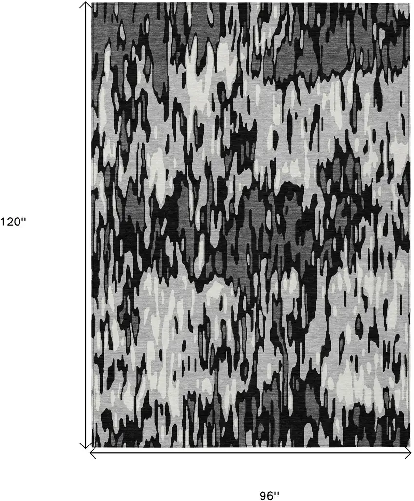 Gray Black And Ivory Striped Washable Indoor Outdoor Area Rug Photo 3
