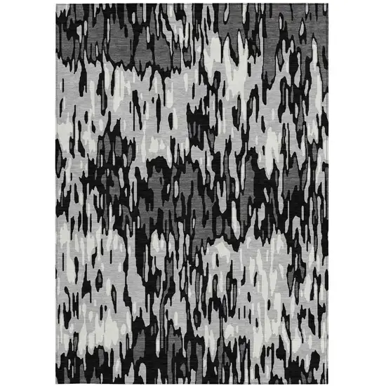 Gray Black And Ivory Striped Washable Indoor Outdoor Area Rug Photo 6
