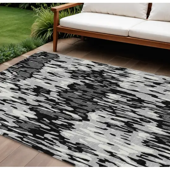 Gray Black And Ivory Striped Washable Indoor Outdoor Area Rug Photo 1