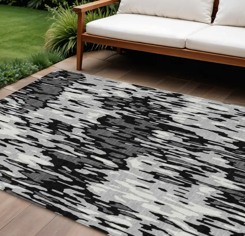 Gray Black And Ivory Striped Washable Indoor Outdoor Area Rug Photo 1