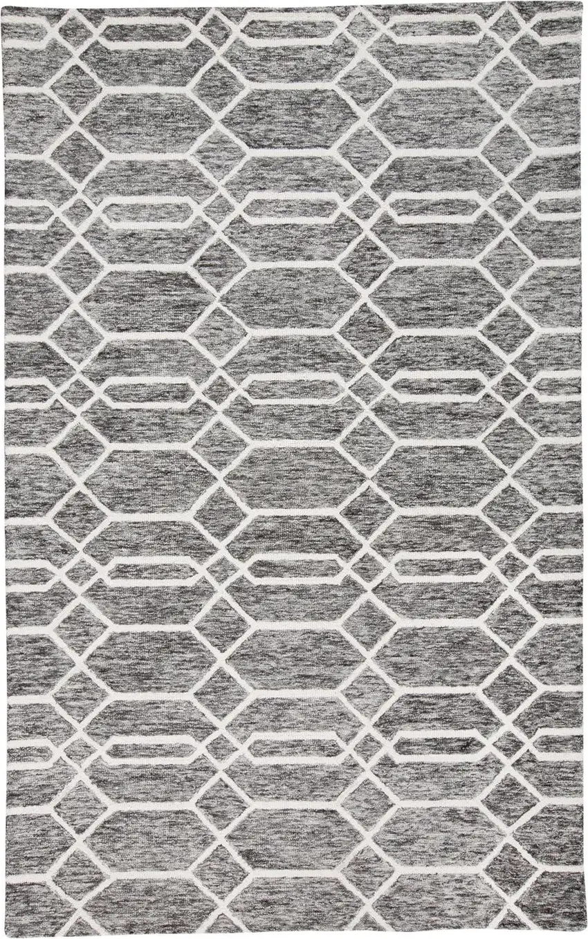 Gray Black And Ivory Wool Geometric Tufted Handmade Stain Resistant Area Rug Photo 6