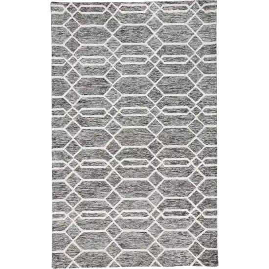 Gray Black And Ivory Wool Geometric Hand Tufted Area Rug Photo 6