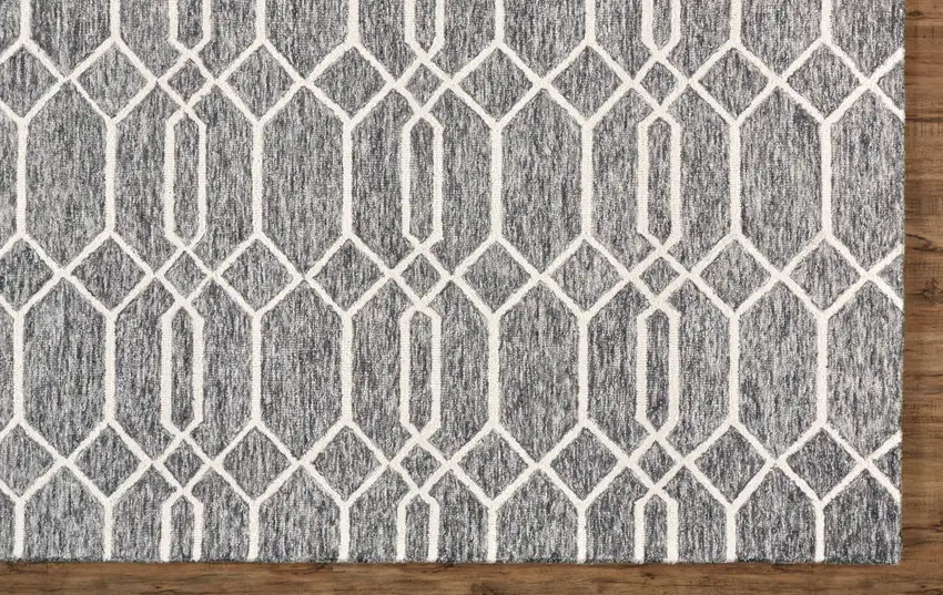 Gray Black And Ivory Wool Geometric Tufted Handmade Stain Resistant Area Rug Photo 3