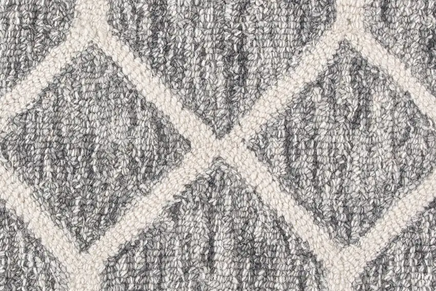 Gray Black And Ivory Wool Geometric Tufted Handmade Stain Resistant Area Rug Photo 9