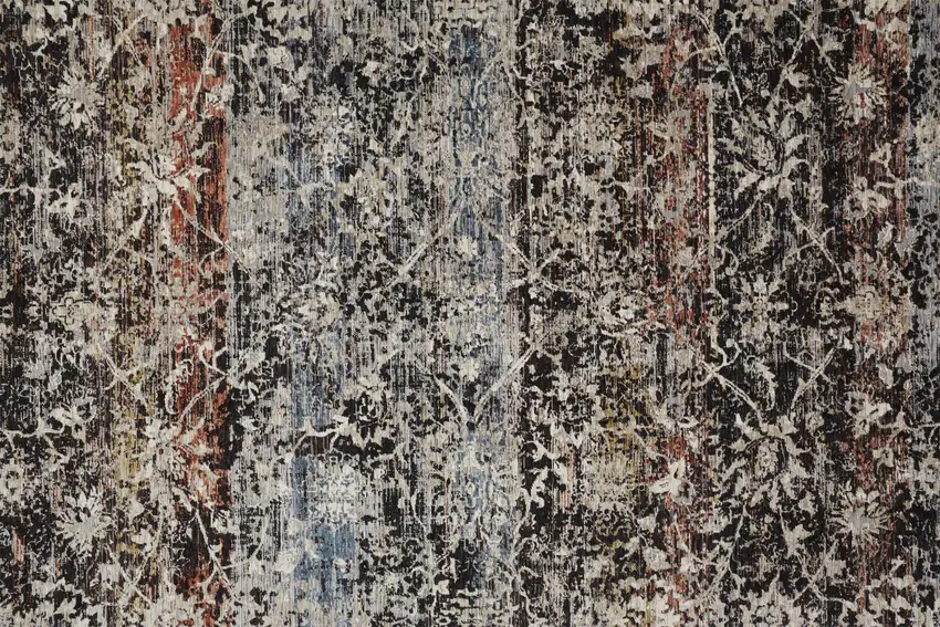 Gray Black And Red Abstract Distressed Area Rug With Fringe Photo 9