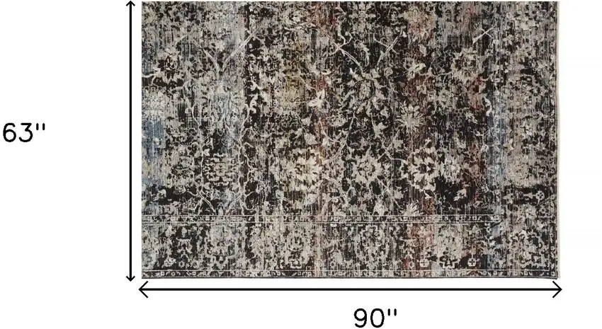 Gray and Black Abstract Distressed Area Rug With Fringe Photo 3