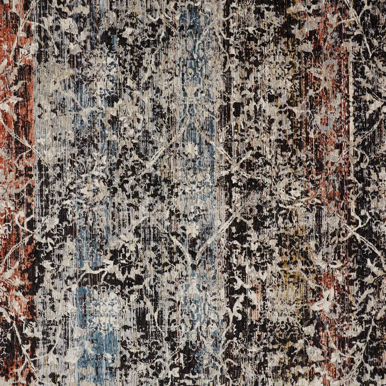 Gray Black And Red Abstract Distressed Area Rug With Fringe Photo 5