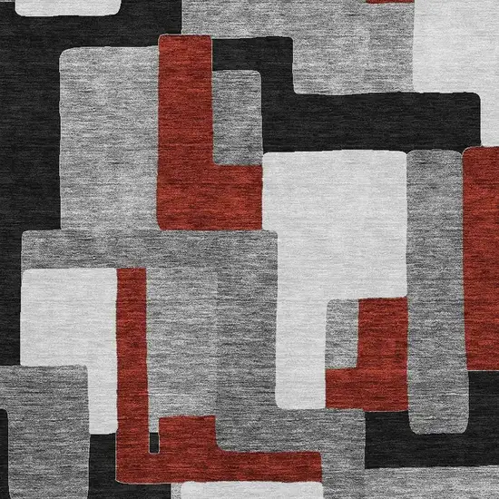 Gray Black And Red Geometric Washable Area Rug With UV Protection Photo 2