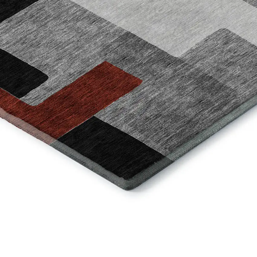 Gray Black And Red Geometric Washable Area Rug With UV Protection Photo 6