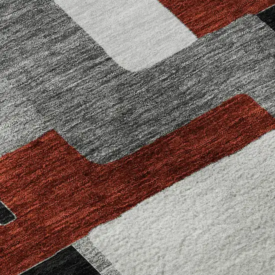 Gray Black And Red Geometric Washable Area Rug With UV Protection Photo 8