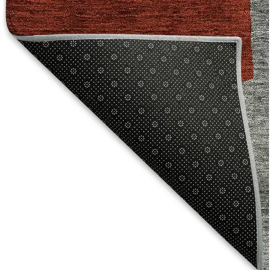 Gray Black And Red Geometric Washable Area Rug With UV Protection Photo 6