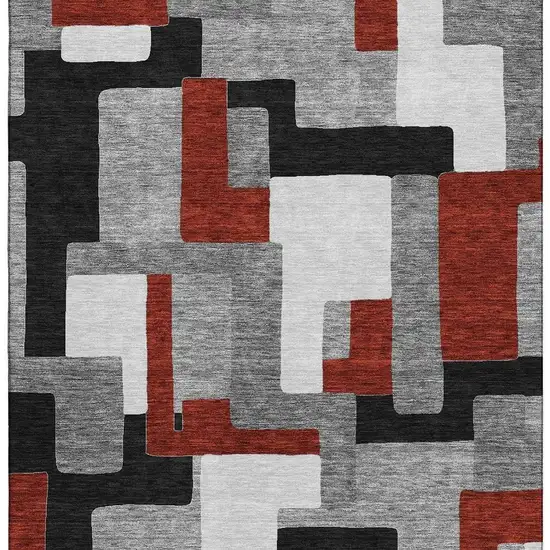 Gray Black And Red Geometric Washable Area Rug With UV Protection Photo 3