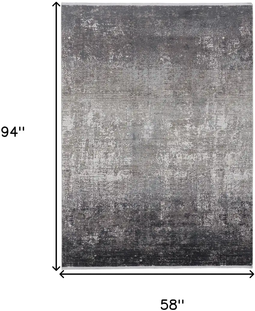 Gray Black And Silver Abstract Power Loom Distressed Area Rug With Fringe Photo 7