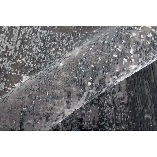 Gray Black And Silver Abstract Power Loom Distressed Area Rug With Fringe Photo 9
