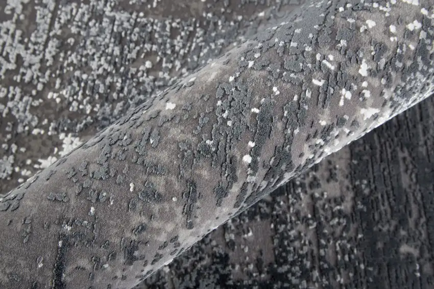 Gray Black And Silver Abstract Power Loom Distressed Area Rug With Fringe Photo 9