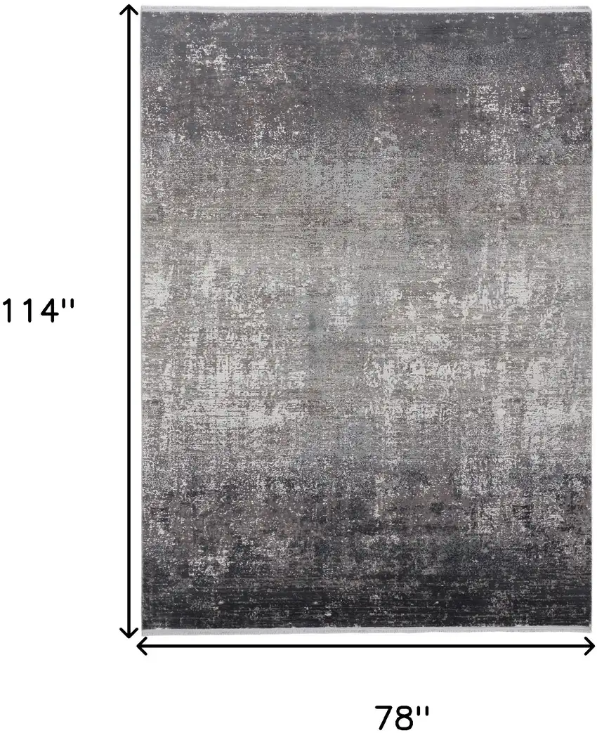 Gray Black And Silver Abstract Power Loom Distressed Area Rug With Fringe Photo 7