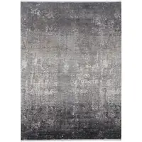 Photo of Gray Black And Silver Abstract Power Loom Distressed Area Rug With Fringe