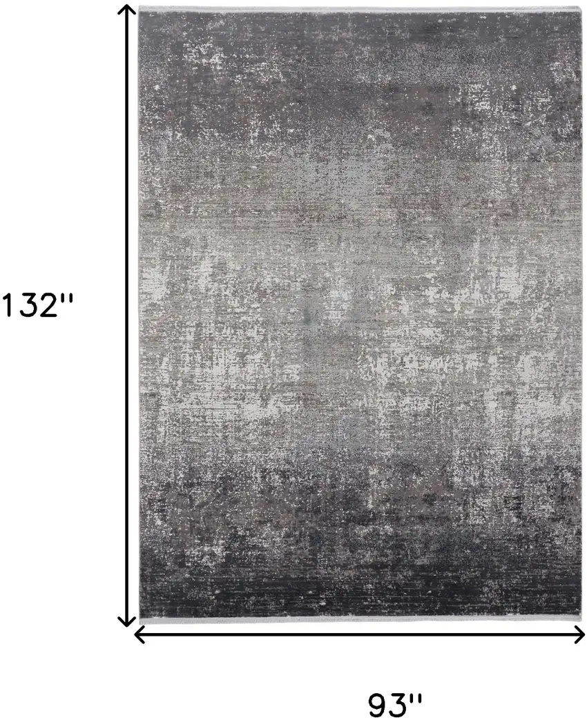 Gray Black And Silver Abstract Power Loom Distressed Area Rug With Fringe Photo 10