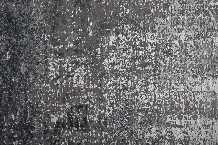 Gray Black And Silver Abstract Power Loom Distressed Runner Rug With Fringe Photo 5