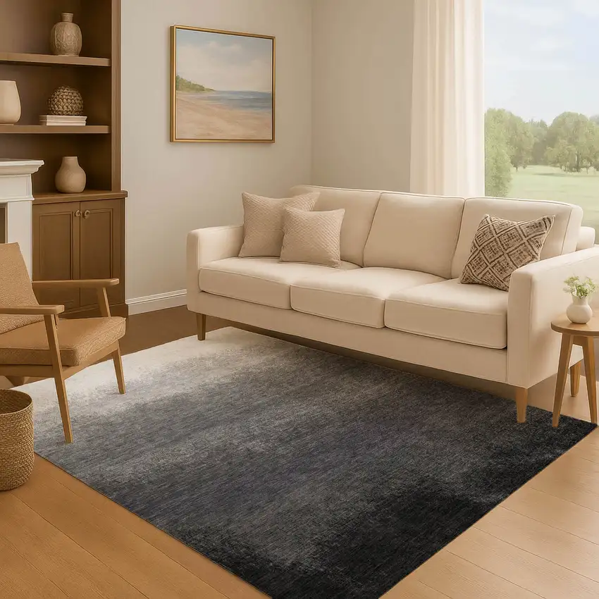 Gray Black And Silver Ombre Washable Area Rug With UV Protection Photo 6